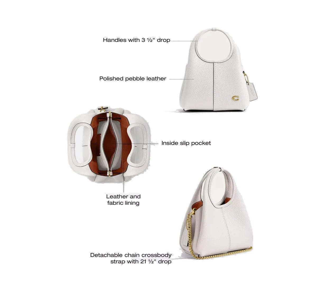 Coach Mini Bolsa Saco De Balde Branco Lisa Ouro