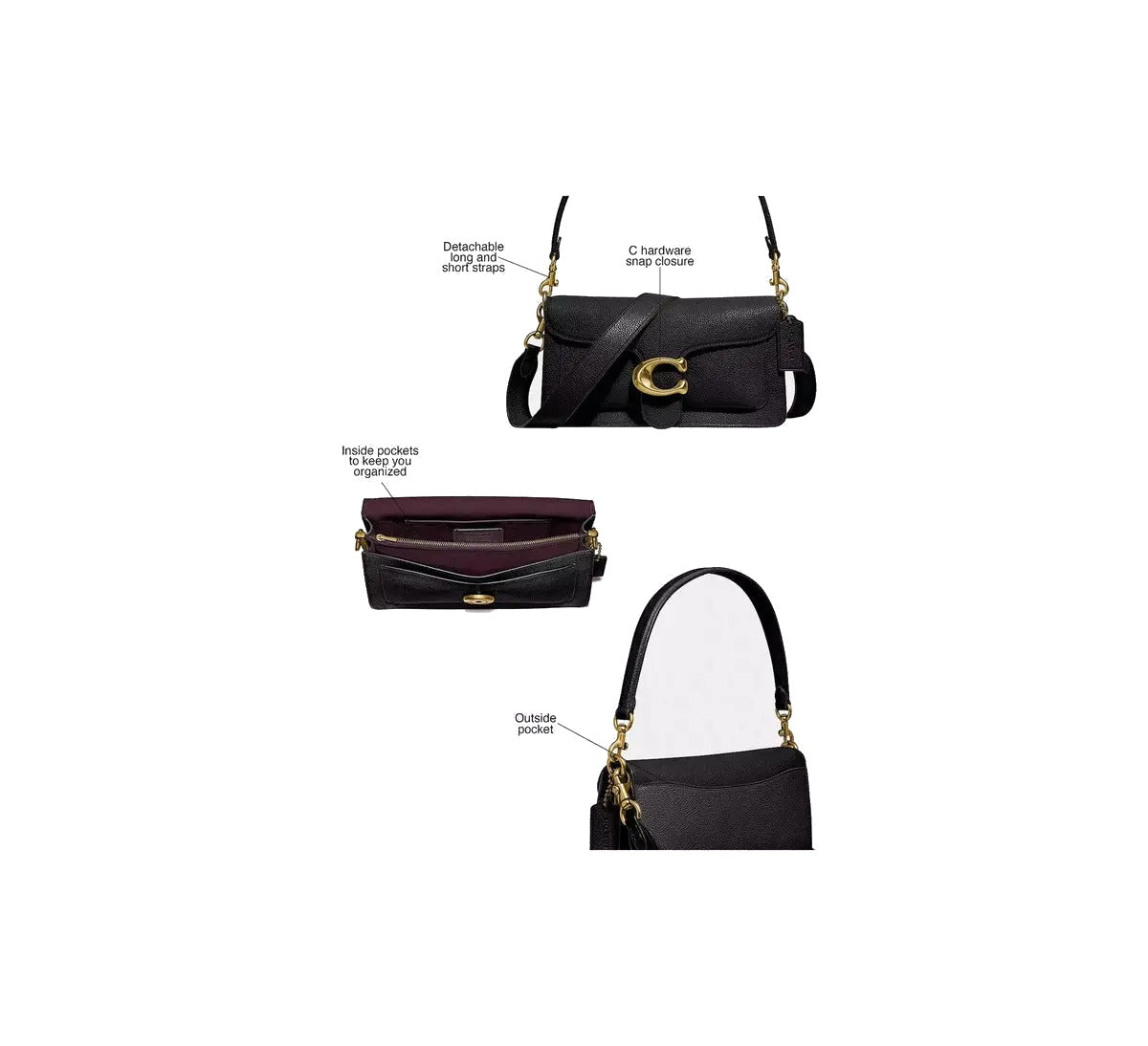 Coach Tabby Shoulder Bag Transversal Preto Liso Ouro